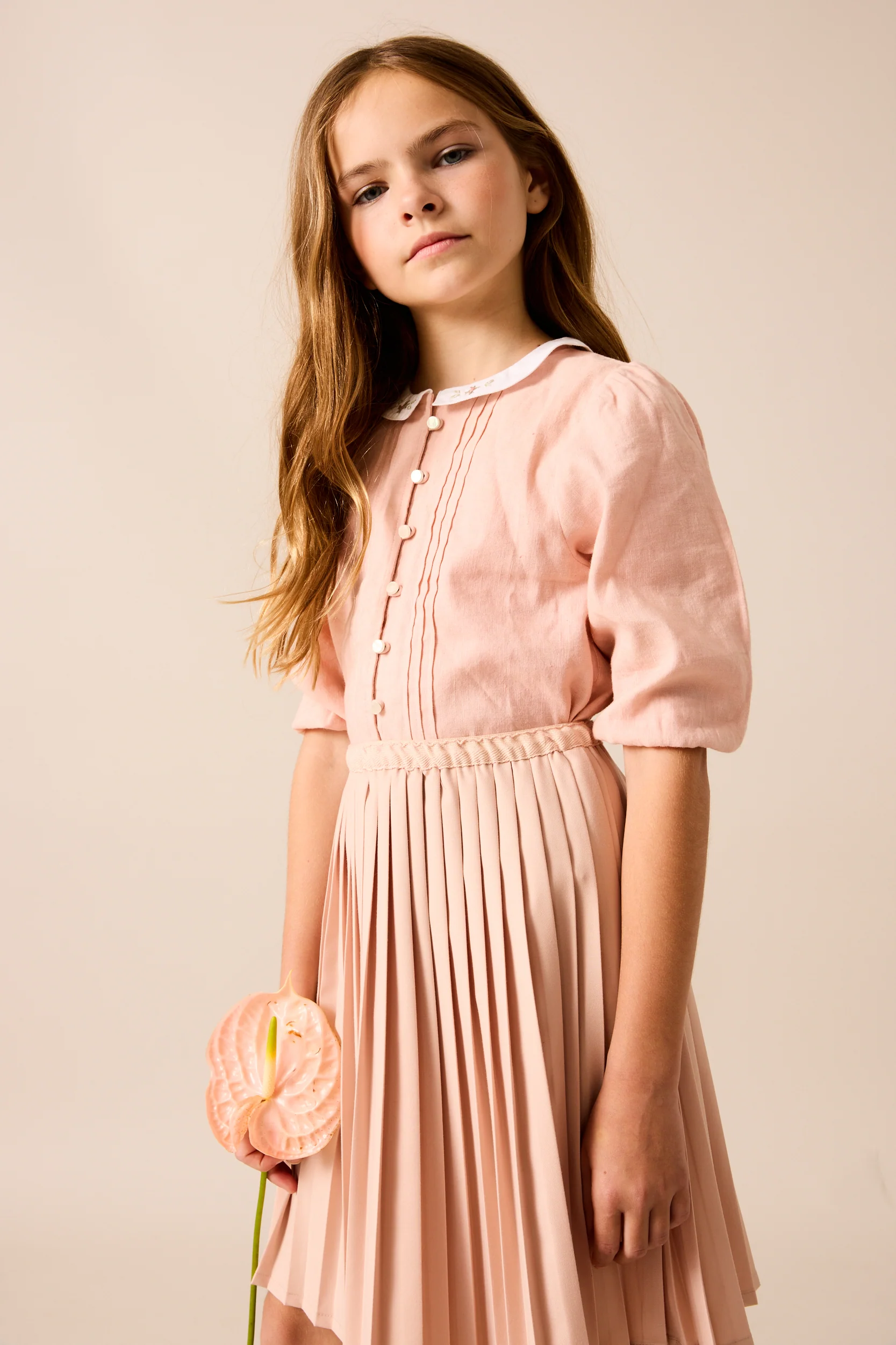 Knife Pleated Skirt-Bud Pink - Image 3